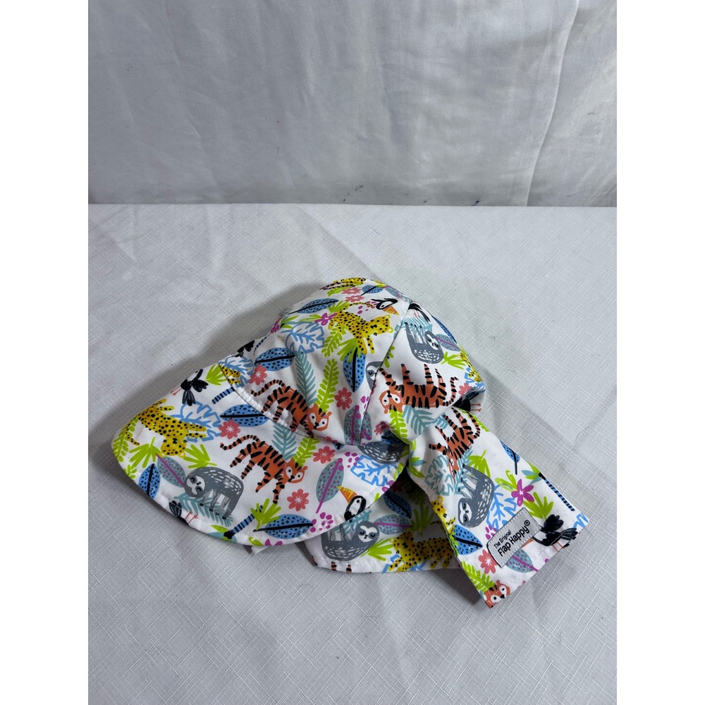 Flap Happy Original Flap Hat XL White Jungle Animal Print Sun Hat Kids
